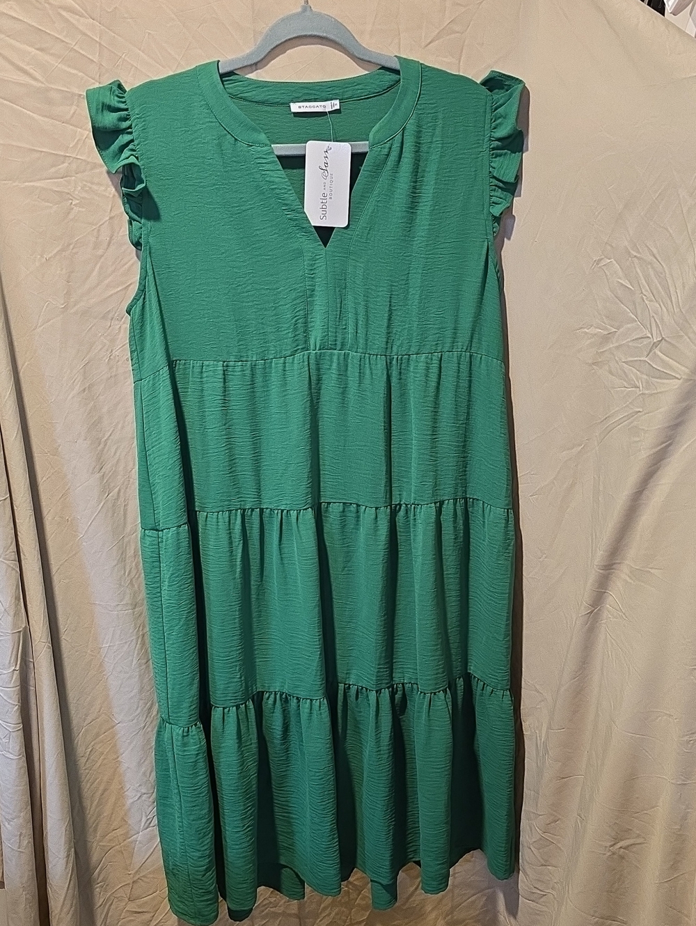 Staccato Emerald Green Tiered Midi Dress